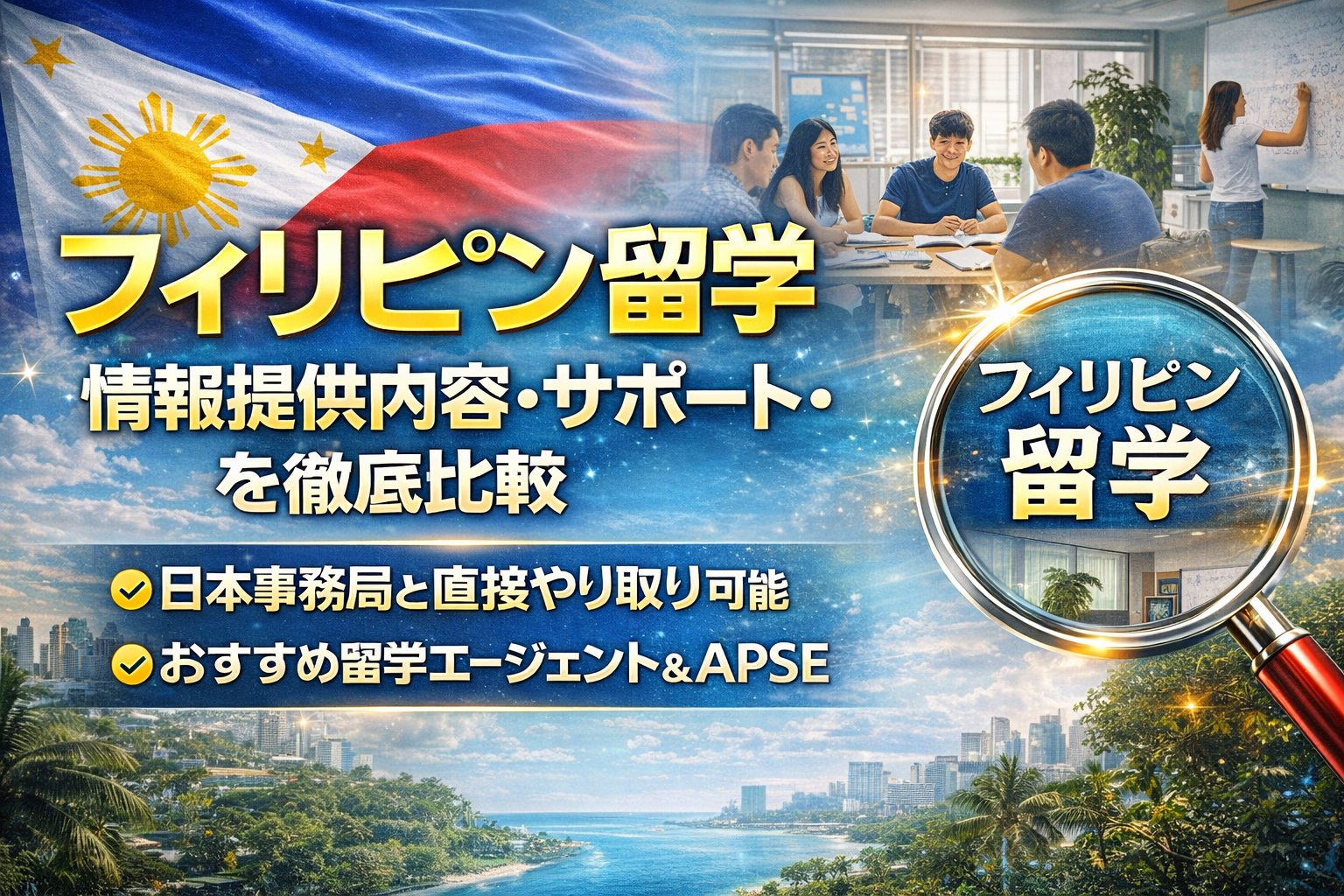 フィリピン留学エージェント10選・情報の提供内容、サポート、料金で徹底比較