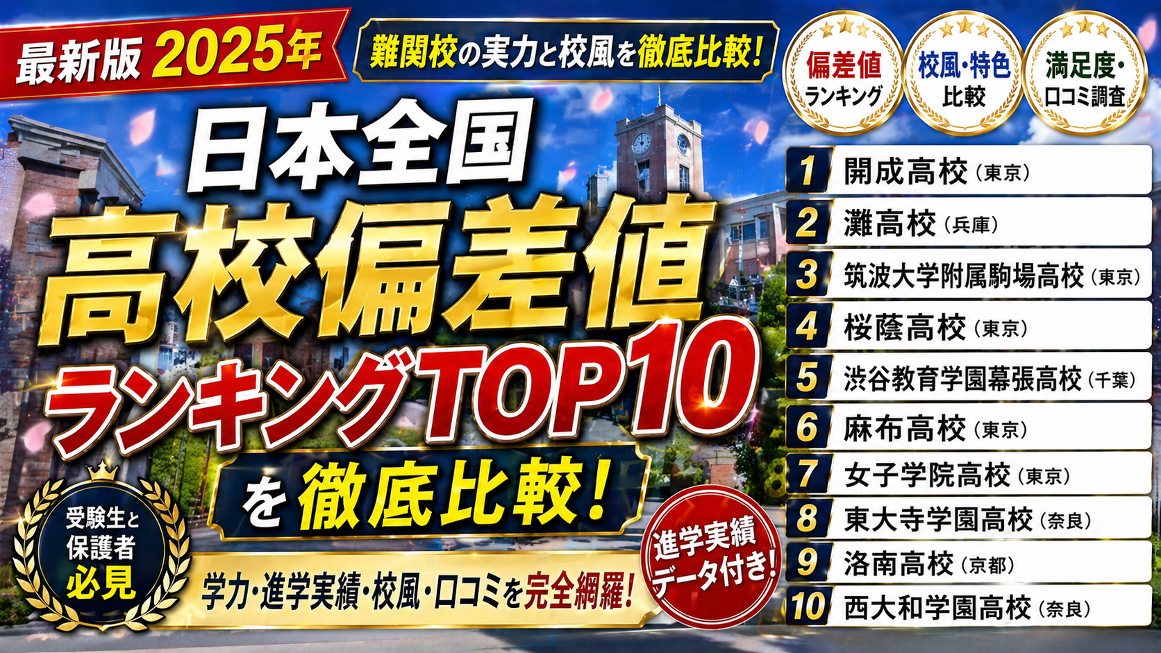 日本全国高校偏差値ランキング10を徹底比較【2025年最新版】