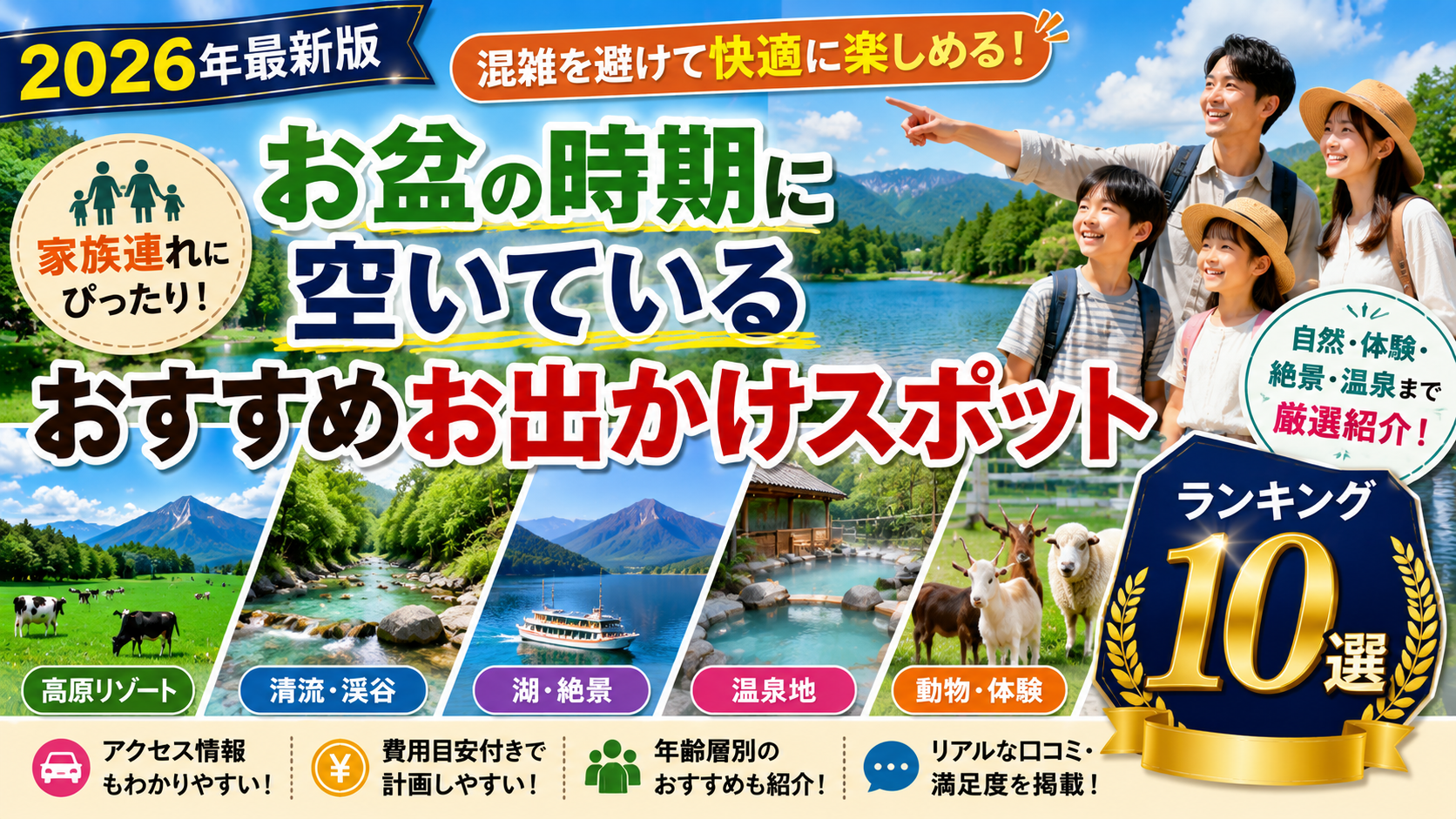 【2026年最新版】お盆の時期でも比較的空いているおすすめお出かけスポットランキング10選｜家族旅行・日帰り旅行にも最適 お盆休みはどこへ行く？混雑を避けて楽しめる穴場スポットを徹底比較